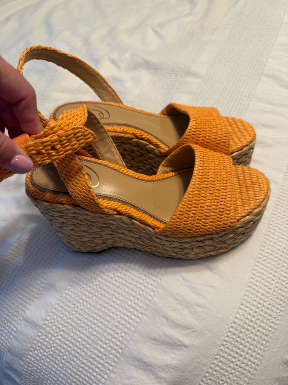 Sam Edelman Orange Woven Platform Wedge Sandals